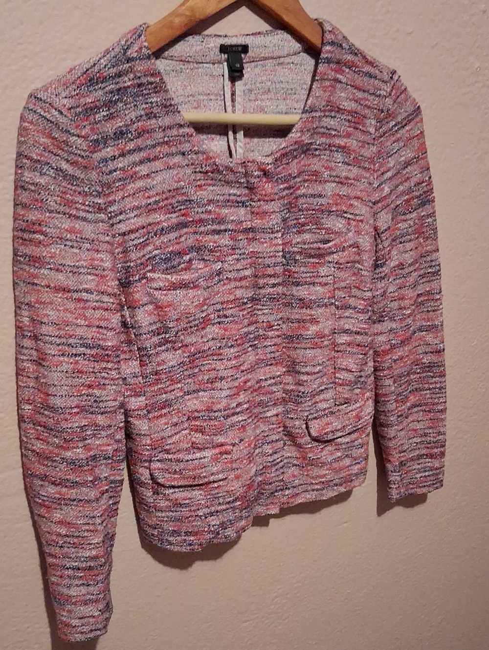 Talbots Pink Multi-Color Tweed Open-Front Sweater Jacket